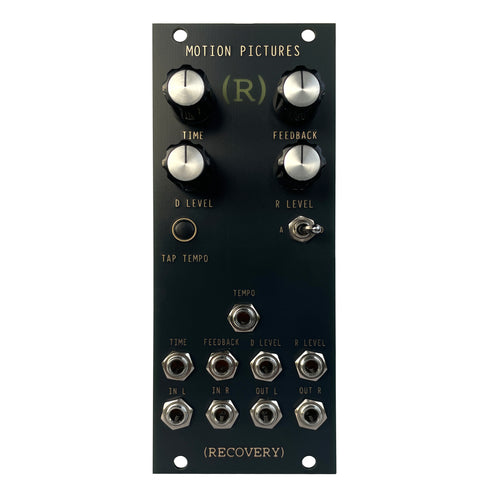Motion Pictures Eurorack module front view showing delay and reverb controls